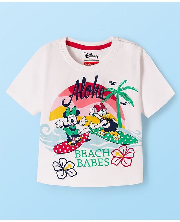 Babyhug Disney Single Jersey Knit Half Sleeves T-Shirt & Skirt Set with Minnie & Friends Graphic - Navy Blue & White