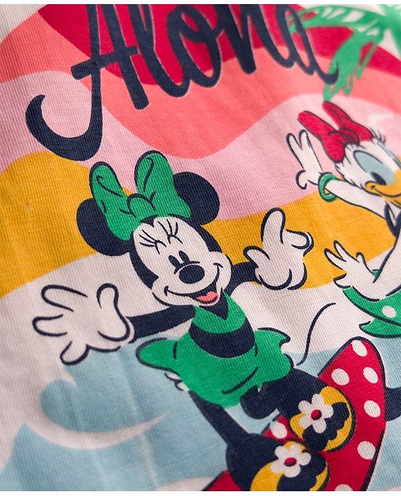 Babyhug Disney Single Jersey Knit Half Sleeves T-Shirt & Skirt Set with Minnie & Friends Graphic - Navy Blue & White
