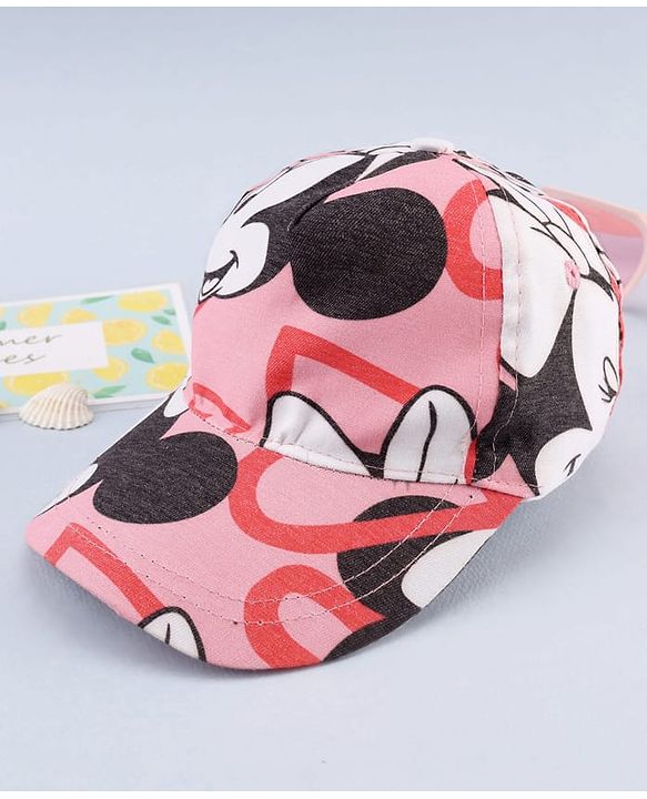 Babyhug Disney Cotton Woven Summer Cap with Minnie Mouse Graphic Pink - Diameter 16 cm