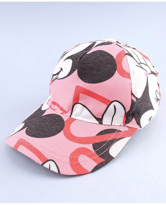 Babyhug Disney Cotton Woven Summer Cap with Minnie Mouse Graphic Pink - Diameter 16 cm