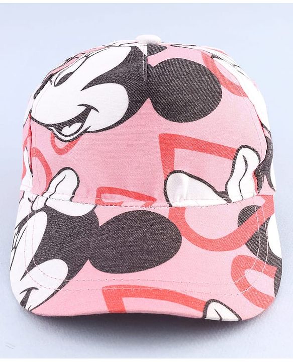 Babyhug Disney Cotton Woven Summer Cap with Minnie Mouse Graphic Pink - Diameter 16 cm