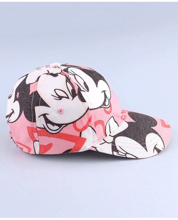 Babyhug Disney Cotton Woven Summer Cap with Minnie Mouse Graphic Pink - Diameter 16 cm