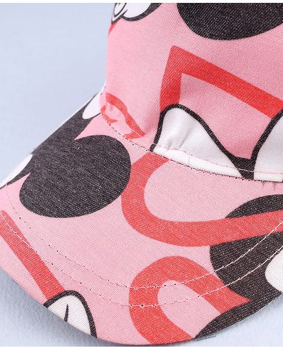Babyhug Disney Cotton Woven Summer Cap with Minnie Mouse Graphic Pink - Diameter 16 cm