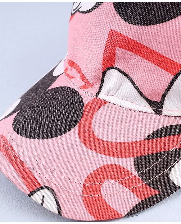 Babyhug Disney Cotton Woven Summer Cap with Minnie Mouse Graphic Pink - Diameter 16 cm