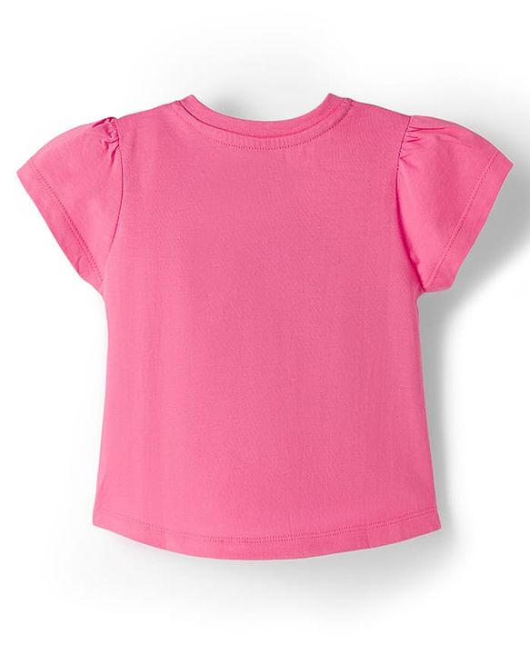 Babyhug Disney Single Jersey Knit Half Sleeves Top & Denim Skirt with Minnie Mouse Graphic - Pink & Blue