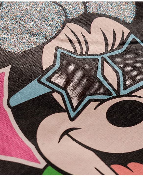 Babyhug Disney Single Jersey Knit Half Sleeves Top & Denim Skirt with Minnie Mouse Graphic - Pink & Blue