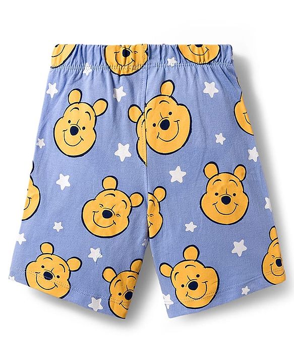 Babyhug Disney Single Jersey Knit Half Sleeves Shorts Night Suit With Winnie & Friends Graphics - Light Blue