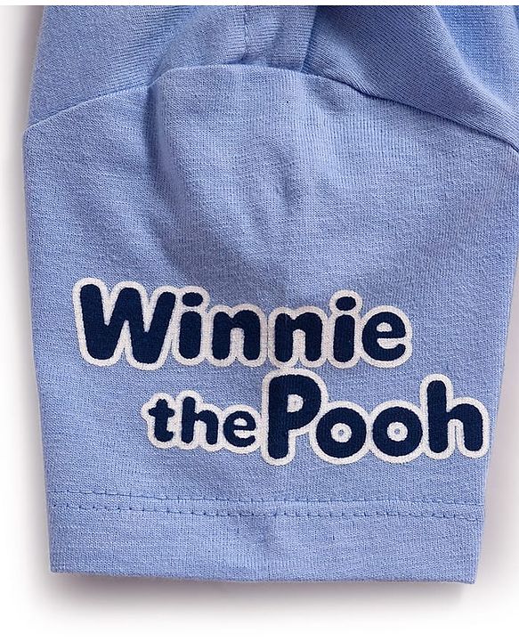 Babyhug Disney Single Jersey Knit Half Sleeves Shorts Night Suit With Winnie & Friends Graphics - Light Blue