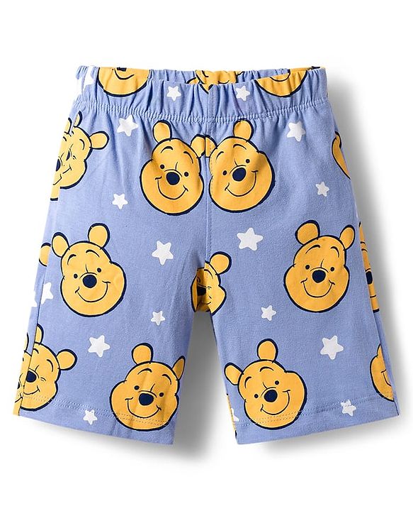 Babyhug Disney Single Jersey Knit Half Sleeves Shorts Night Suit With Winnie & Friends Graphics - Light Blue