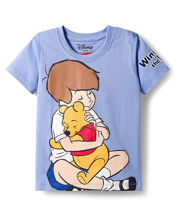 Babyhug Disney Single Jersey Knit Half Sleeves Shorts Night Suit With Winnie & Friends Graphics - Light Blue