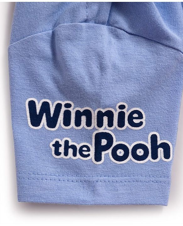 Babyhug Disney Single Jersey Knit Half Sleeves Shorts Night Suit With Winnie & Friends Graphics - Light Blue
