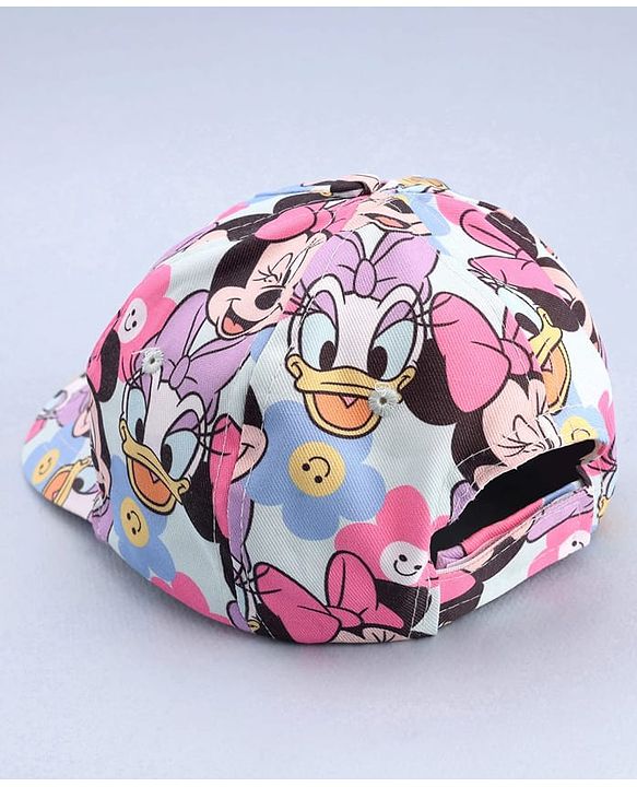 Babyhug Disney Cotton Woven Summer Cap With Minnie Mouse Print Blue - Diameter 16.5 cm