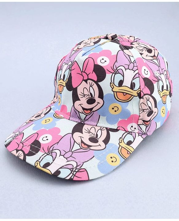 Babyhug Disney Cotton Woven Summer Cap With Minnie Mouse Print Blue - Diameter 16.5 cm