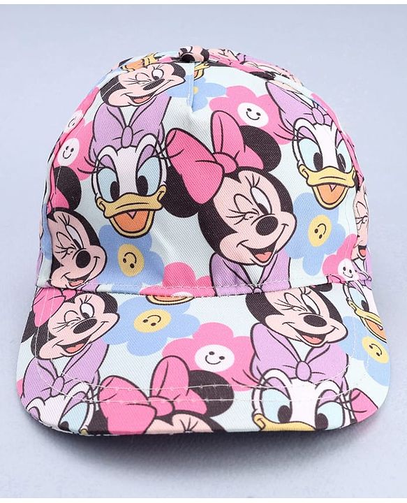 Babyhug Disney Cotton Woven Summer Cap With Minnie Mouse Print Blue - Diameter 16.5 cm