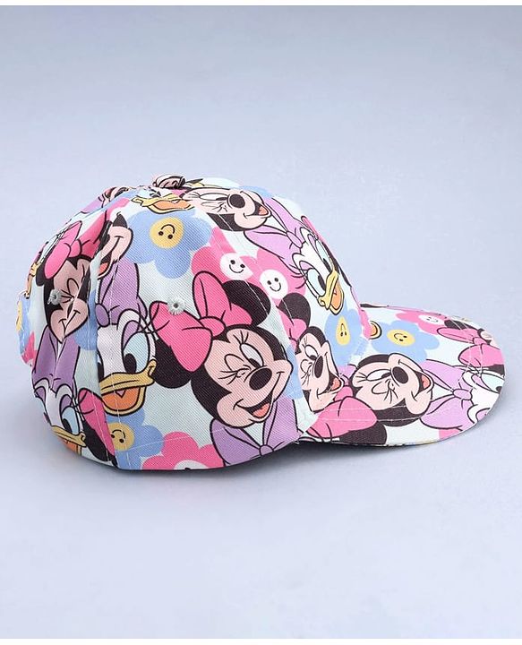 Babyhug Disney Cotton Woven Summer Cap With Minnie Mouse Print Blue - Diameter 16.5 cm