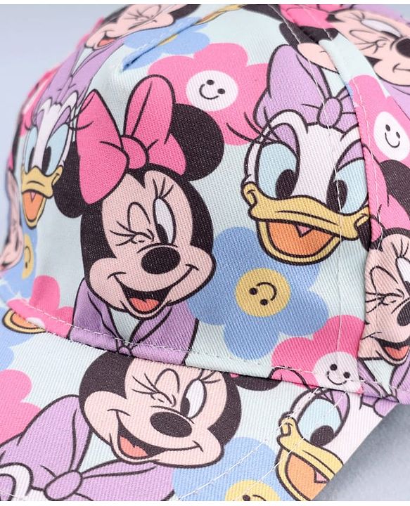 Babyhug Disney Cotton Woven Summer Cap With Minnie Mouse Print Blue - Diameter 16.5 cm