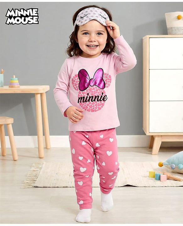 Babyhug Disney single Jersey Knit Full Sleeves Night Suit With Minnie Mouse Graphics - Pink