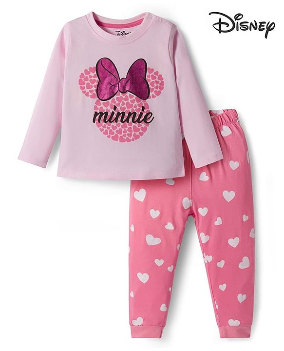 Babyhug Disney single Jersey Knit Full Sleeves Night Suit With Minnie Mouse Graphics - Pink