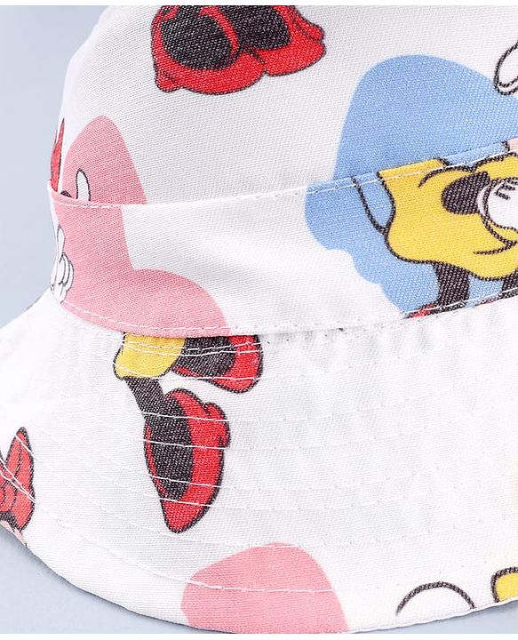 Babyhug Disney Cotton Woven Summer Cap with Minnie Mouse Print White - Diameter 23 cm