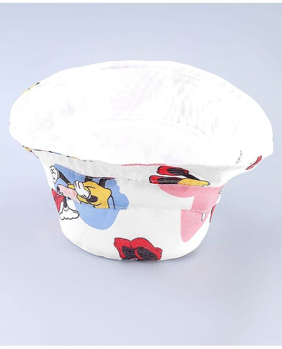 Babyhug Disney Cotton Woven Summer Cap with Minnie Mouse Print White - Diameter 23 cm