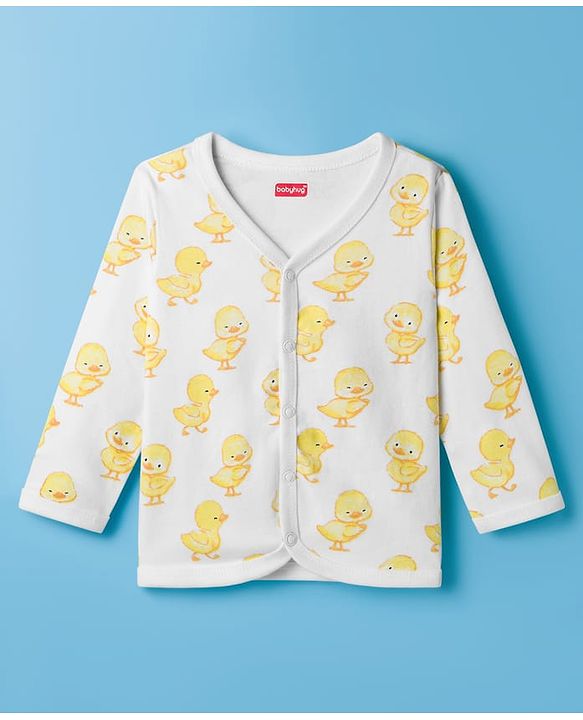 Babyhug 100% Cotton Knit Full Sleeves Front Open Jhablas with Duck & Floral Print Pack of 3 - White Pink & Sea Green