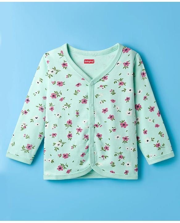 Babyhug 100% Cotton Knit Full Sleeves Front Open Jhablas with Duck & Floral Print Pack of 3 - White Pink & Sea Green