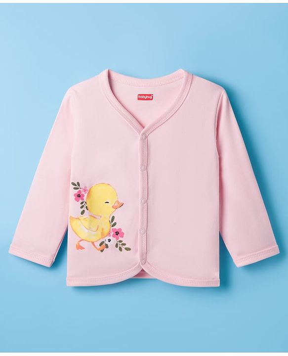Babyhug 100% Cotton Knit Full Sleeves Front Open Jhablas with Duck & Floral Print Pack of 3 - White Pink & Sea Green