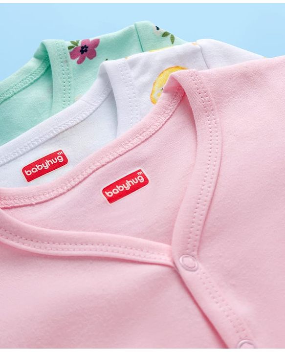 Babyhug 100% Cotton Knit Full Sleeves Front Open Jhablas with Duck & Floral Print Pack of 3 - White Pink & Sea Green