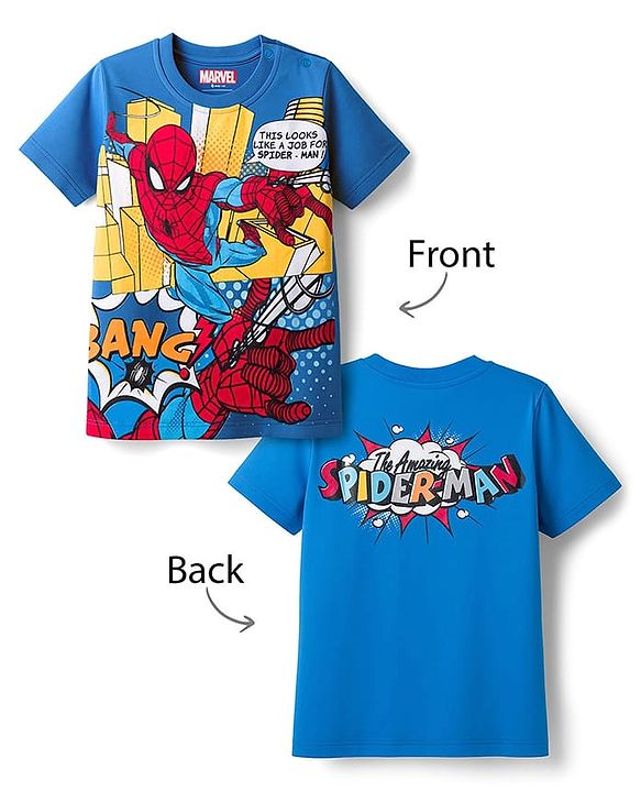 Babyhug Marvel Single Jersey Knit Half Sleeves T-Shirt With Spider-Man Graphics - Blue