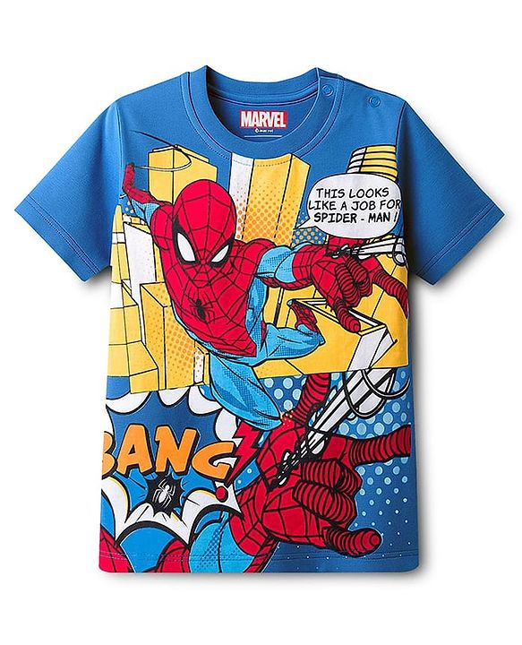 Babyhug Marvel Single Jersey Knit Half Sleeves T-Shirt With Spider-Man Graphics - Blue