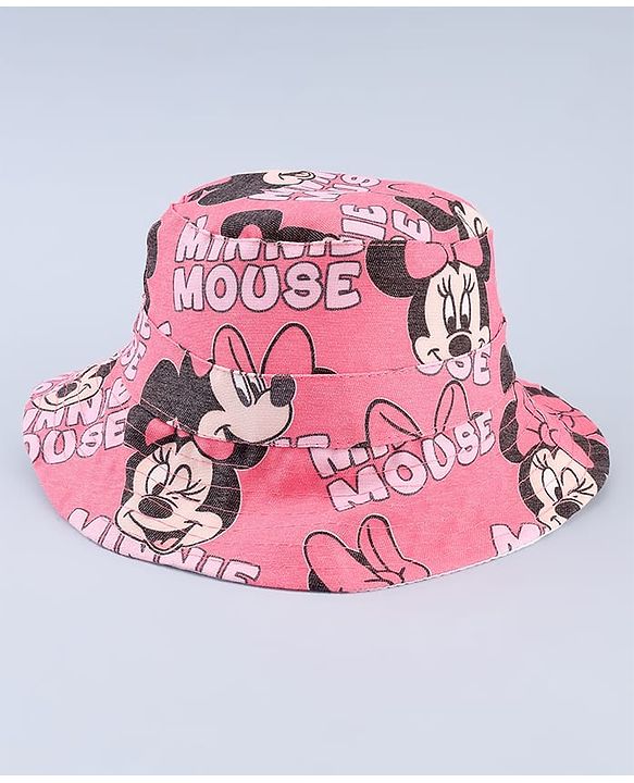 Babyhug Disney Cotton Woven Summer Cap with Minnie Mouse Print Pink - Diameter 21 cm