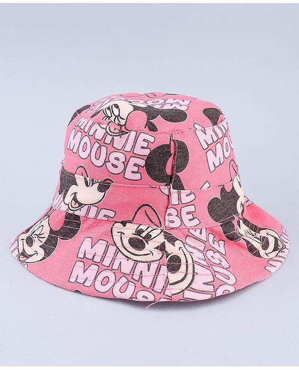 Babyhug Disney Cotton Woven Summer Cap with Minnie Mouse Print Pink - Diameter 21 cm