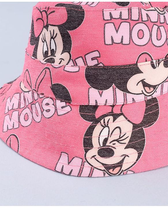 Babyhug Disney Cotton Woven Summer Cap with Minnie Mouse Print Pink - Diameter 21 cm