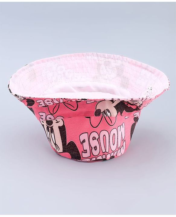 Babyhug Disney Cotton Woven Summer Cap with Minnie Mouse Print Pink - Diameter 21 cm