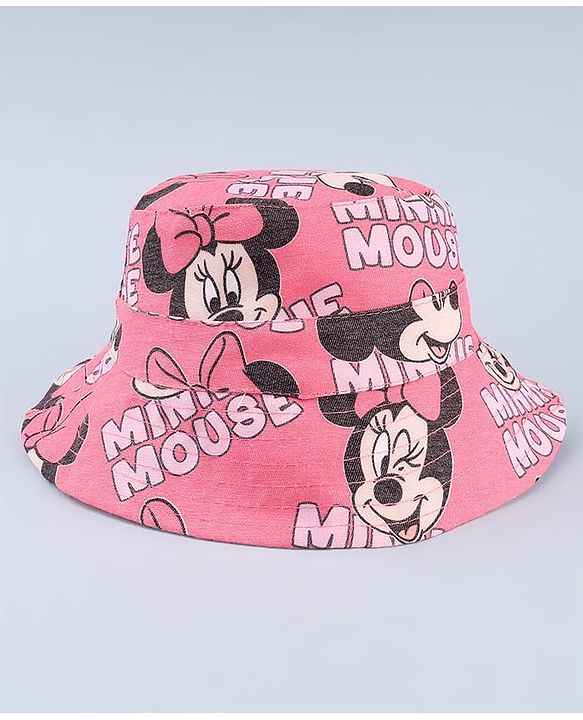 Babyhug Disney Cotton Woven Summer Cap with Minnie Mouse Print Pink - Diameter 21 cm