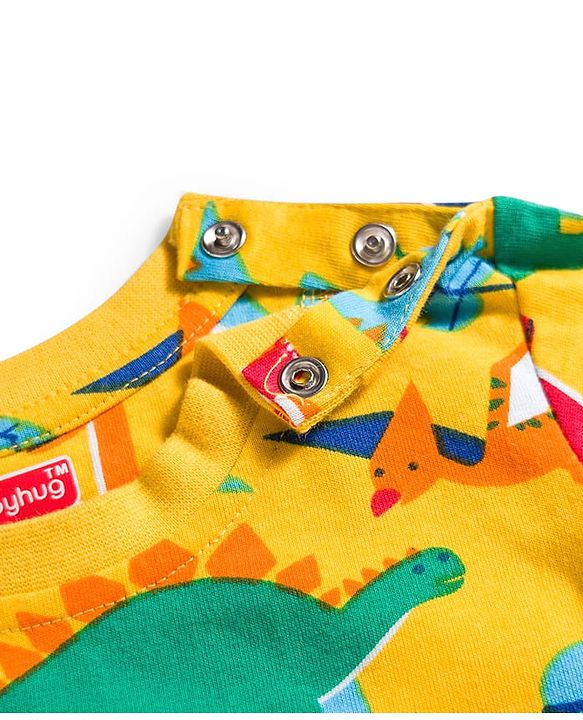 Babyhug Cotton Knit Full Sleeves Co-ords Night Suit with Dino Print - Yellow