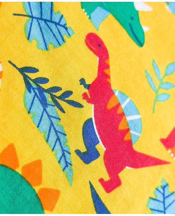 Babyhug Cotton Knit Full Sleeves Co-ords Night Suit with Dino Print - Yellow