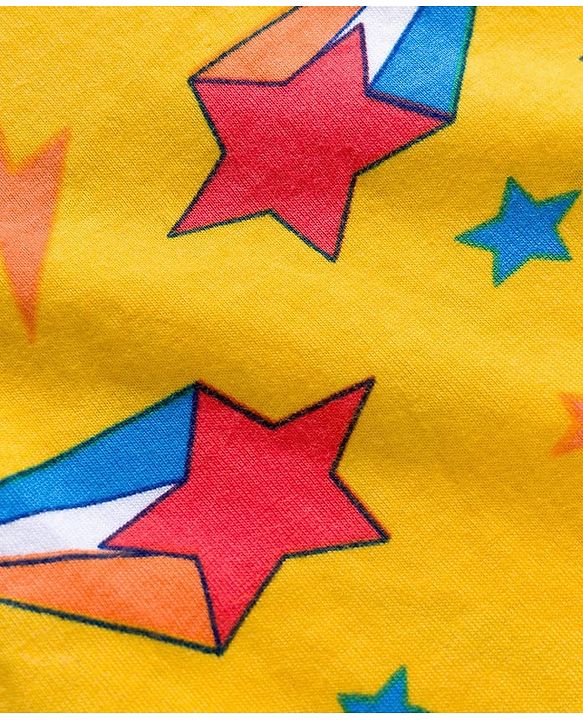 Babyhug Cotton Knit Full Sleeves Co-ords Night Suit with Star Print - Yellow