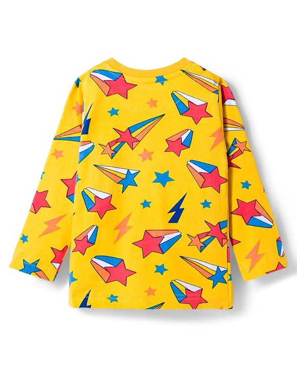 Babyhug Cotton Knit Full Sleeves Co-ords Night Suit with Star Print - Yellow