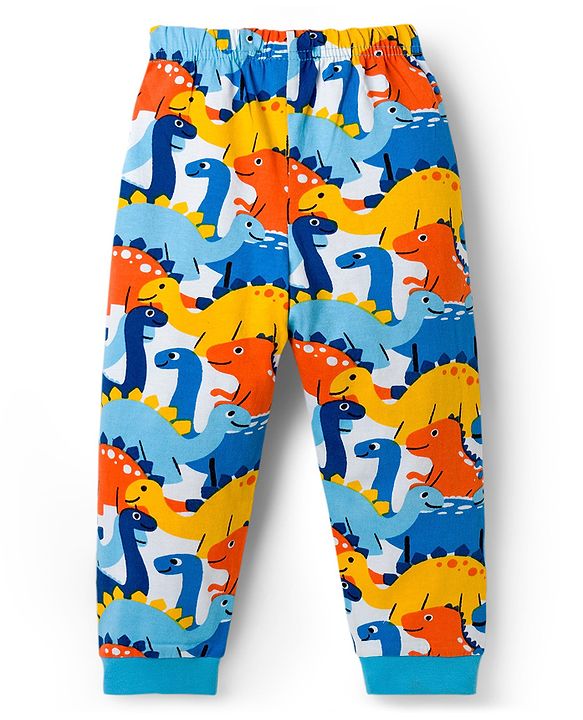 Babyhug Cotton Knit Full Sleeves Co-ords Night Suit With Dino Print - Blue
