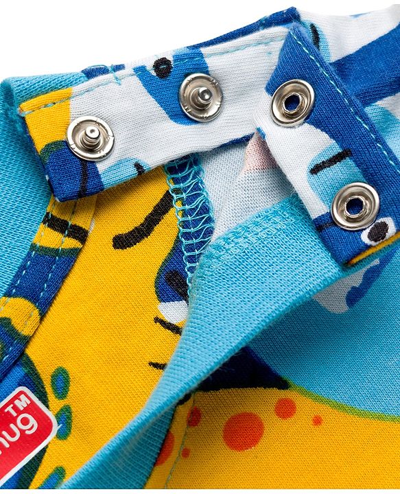 Babyhug Cotton Knit Full Sleeves Co-ords Night Suit With Dino Print - Blue