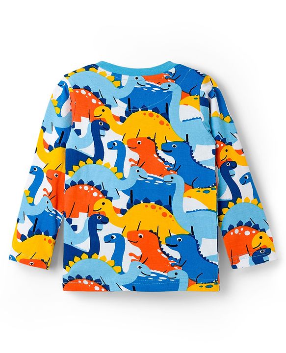 Babyhug Cotton Knit Full Sleeves Co-ords Night Suit With Dino Print - Blue