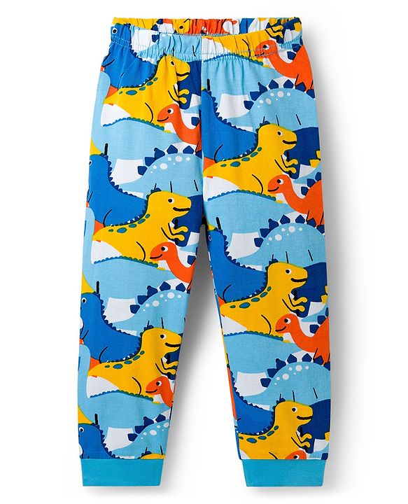 Babyhug Cotton Knit Full Sleeves Co-ords Night Suit With Dino Print - Blue