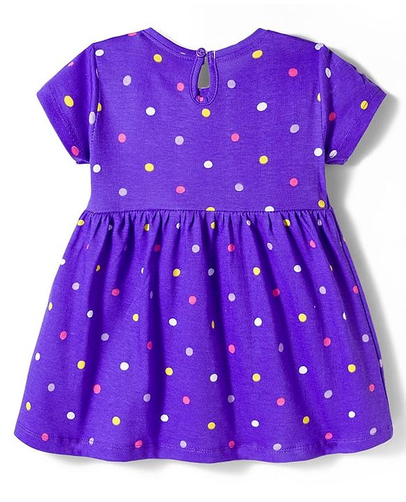 Babyhug Single Jersey Knit Half Sleeves Polka Dot & Heart Printed Frocks with Bow Applique Pack of 2 - Yellow & Purple