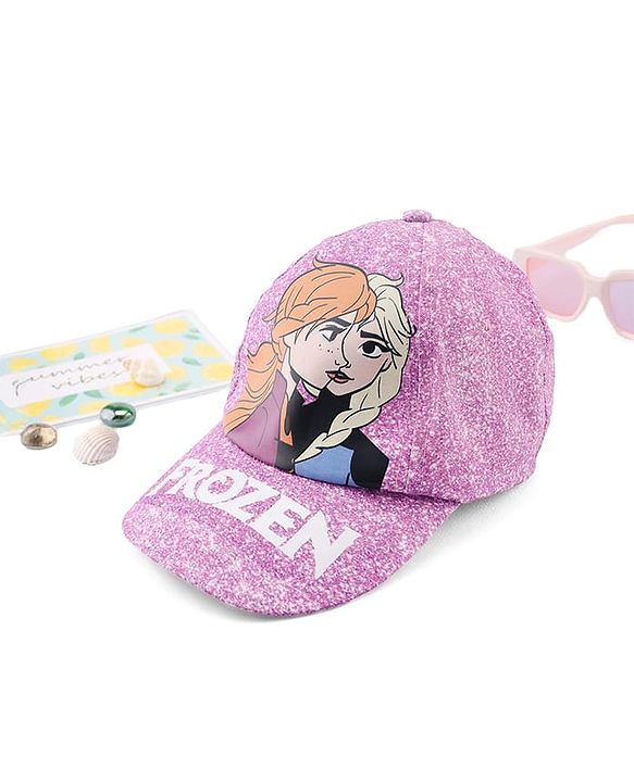 Babyhug Disney Cotton Woven Summer Cap With Disney Princess Graphics Purple - Diameter 16 cm