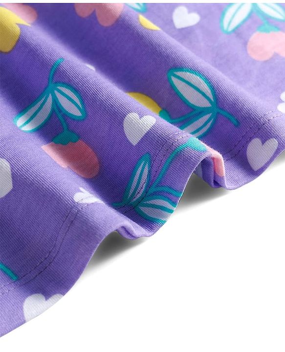 Babyhug Single Jersey Knit Half Sleeves Floral Heart & Print Printed Frocks with Bow Applique Pack of 2 - Yellow & Lilac