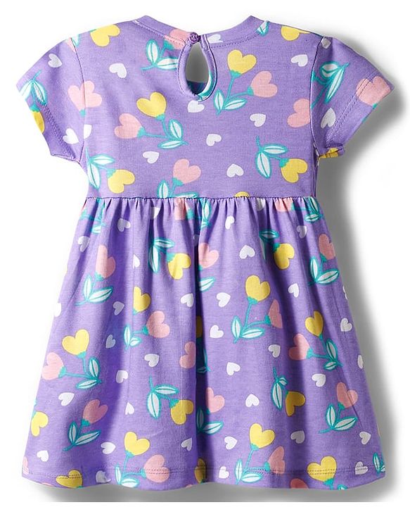 Babyhug Single Jersey Knit Half Sleeves Floral Heart & Print Printed Frocks with Bow Applique Pack of 2 - Yellow & Lilac