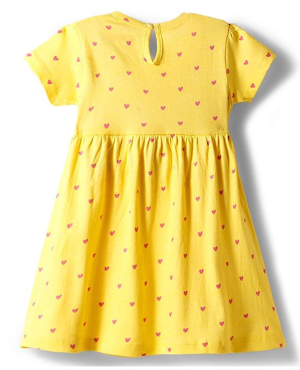 Babyhug Single Jersey Knit Half Sleeves Floral Heart & Print Printed Frocks with Bow Applique Pack of 2 - Yellow & Lilac