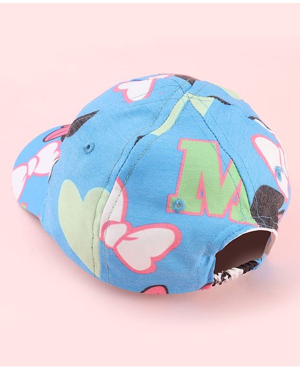 Babyhug Disney Cotton Woven Summer Cap with Minnie Mouse Print Blue - Diameter 17 cm