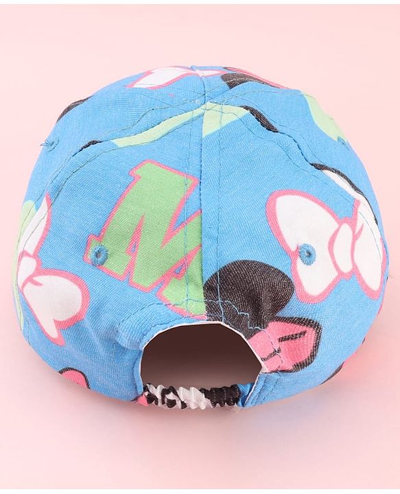 Babyhug Disney Cotton Woven Summer Cap with Minnie Mouse Print Blue - Diameter 17 cm